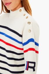 Femme - Pull SR marinière tricolore, Blanc vue de détail 2