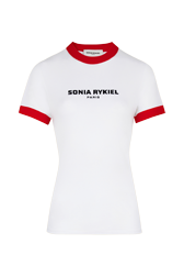 Femme Flock - T-shirt bicolore en coton logo Sonia Rykiel, Blanc vue de face
