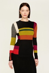 Women Multicolor Baby Alpaca Long Sweater Multico crea front worn view