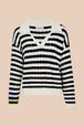 Women - Long Sleeve V-Neck Sweater, Black/blue front view