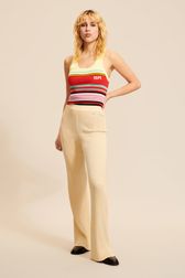Women - Ribbed Knit Flare Pants, Camel front worn view
