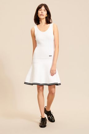 Women - Twisted Mesh Tailored Tank Dress, White front worn view
