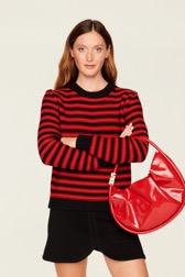 Women Raye - Women Big Poor Boy Striped Sweater, Black/red details view 3