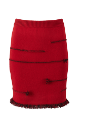 Women Charms Intarsia Wool Mini Skirt Red front view