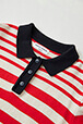 Girls Printed - Striped Girl Long Sleeve Polo Knit, Red/vanilla details view 1