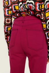 Women Solid - Women Denim High Waist Fuchsia Pants, Fuchsia details view 1