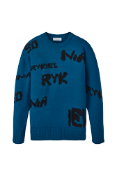 Women Maille - Women Sonia Rykiel logo Wool Grunge Sweater, Blue duck front view