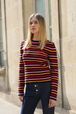 Women - Striped Sweater with Long Sleeves, Red front worn view