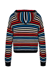 Women Zipped Hoodie Multicolor Stripes Multico striped back view