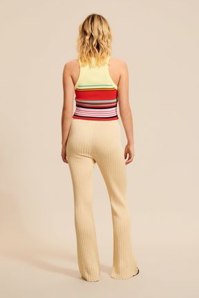 Women - Ribbed Knit Flare Pants, Camel back worn view