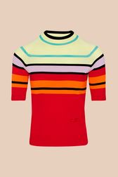 Women - Multicolored Rykiel Short Sleeve Pullover, Red front view