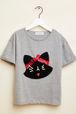 T-shirt fille motif chat Gris vue de face