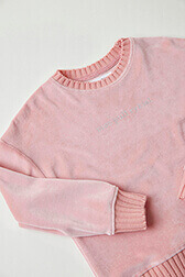Girls Solid - Velvet Girl Long Sleeve Sweater, Pink details view 3