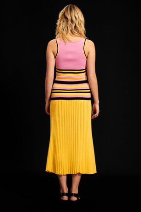 Women - Multicolored Stripes Tank Top, Pink back worn view