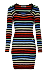 Women Short Dress With Square Neck Multico striped front view
