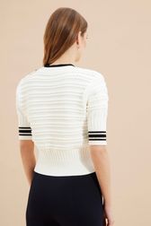 Women - Textured Short Sleeve Pullover, Ecru back worn view