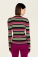 Women Maille - Multicolored Striped Sweater, Multico black striped back worn view