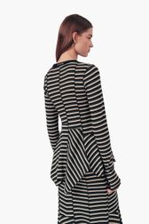 Women - Asymmetrical striped sweater, Green back worn view