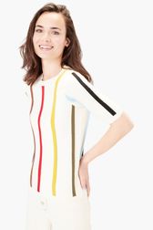 Women - Striped Cotton Sweater With Short Sleeves, Brun details view 1