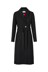 Women Long Black Wool Blend Coat Black front view
