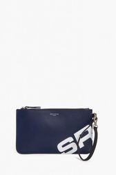Printed Leather Pouch Navy front view