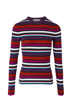 Women Maille - Women Ribbed Wool Sweater, Multico striped front view
