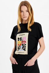 Femme Imprimé - T-shirt en coton imprimé femme, Noir vue de détail 1
