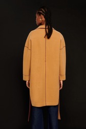 Women Maille - Women Double Face Wool Coat, Beige back worn view