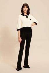 Femme - Polo oversize coton tricoté finitions contrastantes femme, Ecru vue de détail 3
