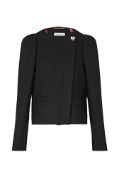 Women Solid - Women Short Wool Blend Jacket, Black front view