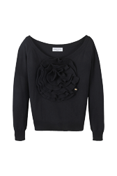 Women Maille - Women Plain Flower Sweater, Black front view