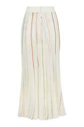 Women Long Pleated Skirt With Multicoloured Stripes Ecru back view