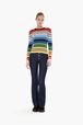 Women - Multicolored Striped Long Sleeve Sweater, Multico front worn view