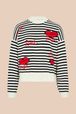 Women - Women Striped Signature Mouth Print Sweater, Black/white front view