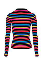 Women Raye - Women Multicoloured Striped Rib Sock Knit Sweater, Multico striped rf back view