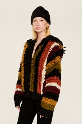 Femme Maille - Blouson en laine rayures multicolres effet bouclette femme, Multico raye crea vue de détail 1