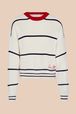Women - Ivory Pullover with fine stripes and contrasting collar, Ecru front view