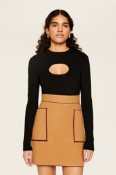 Women Maille - Women Double Face Short Skirt, Beige front worn view