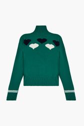 Women - Woolen SR Hearts Sweater, Green front view