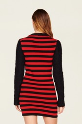 Women Jane Birkin Striped Midi Dress Black/red back worn view