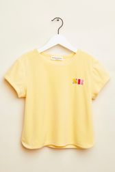 Girls - Sonia Rykiel logo Velvet Girl T-shirt, Light yellow front view