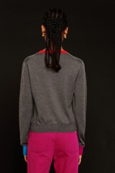 Women Maille - Women Multicolor Wool Cardigan, Grey back worn view