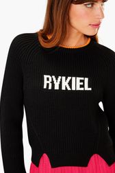 Femme - Pull rykiel en laine mérinos, Noir vue de détail 2