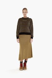 Women Solid - Women Velvet Sweatshirt, Striped black/khaki details view 1