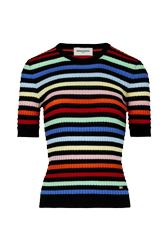 Women Short Sleeve Top Multico striped front view