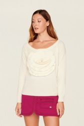 Women Maille - Women Plain Flower Sweater, Ecru details view 1