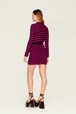 Women Rib Sock Knit Striped Mini Skirt Black/fuchsia back worn view