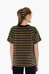 Women Solid - Women Velvet T-shirt, Striped black/khaki back worn view