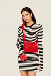 Women - Camera Demi-Pull  mini velvet bag, Red details view 3
