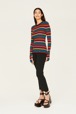 Women Multicoloured Striped Rib Sock Knit Sweater Multico striped rf front worn view